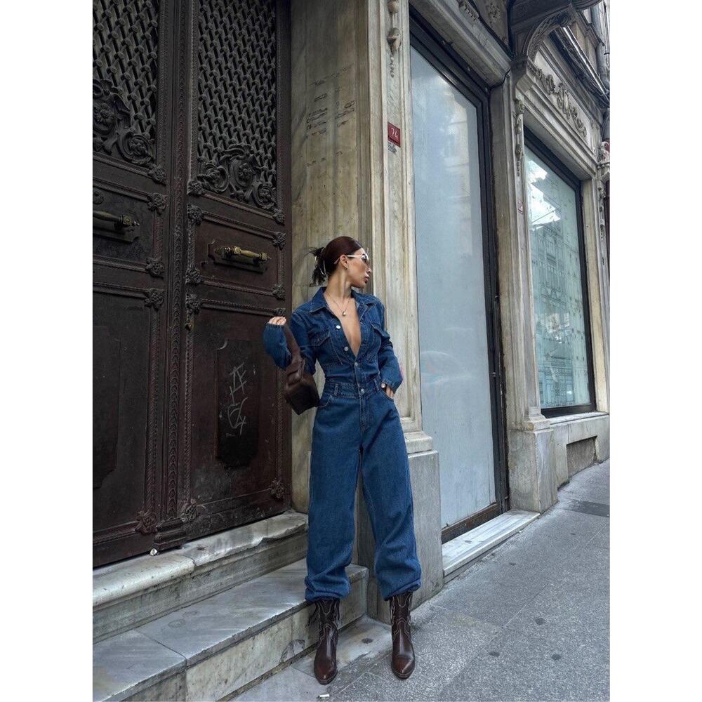 Women Denim Jumpsuit Premium Jean One Piece Outfit Casual Chic Overalls Romper - Picture 2 of 10